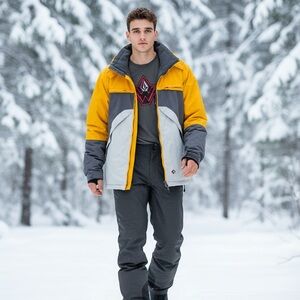 Volcom Nimbus snowboarding gold gray outerwear hooded snow jacket sz Lg